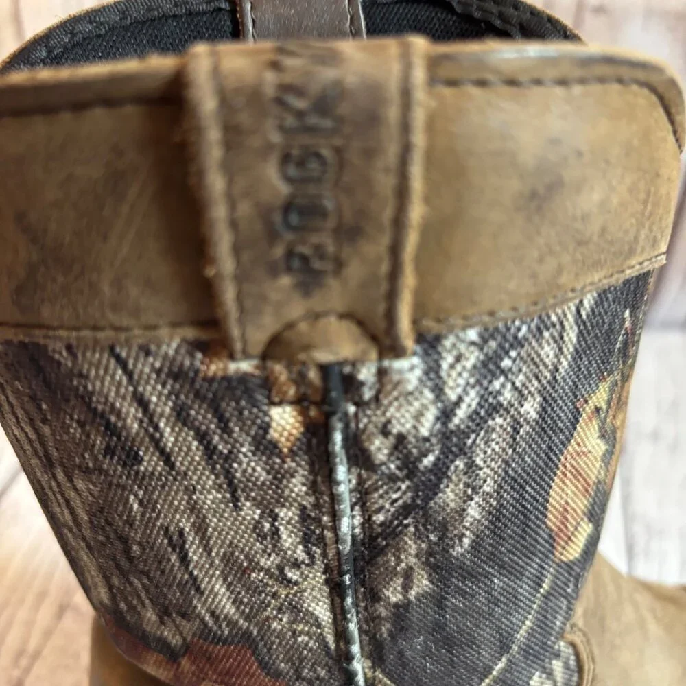 Rocky Kids Leather Western Camouflage 6” Outdoor Brown Slip On Boots Size 4M